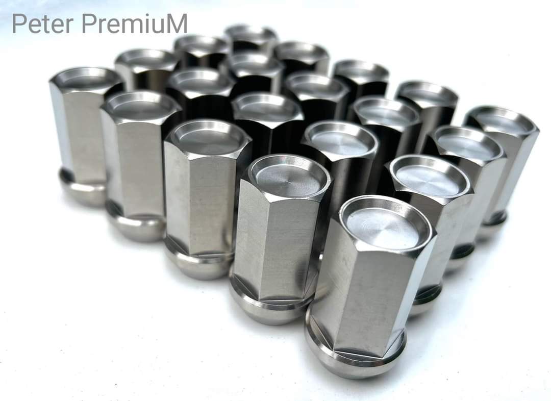 Peter PremiuM - Titanium Gr.5 ( Ti 6AL4V)  Wheel nuts for Tesla. M14 x 1.5 conical seat Length 40 mm.