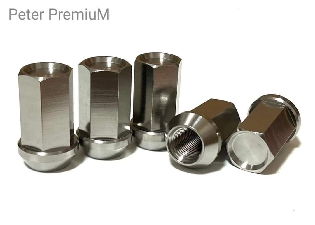 Peter PremiuM - Titanium Gr.5 ( Ti 6AL4V)  Wheel nuts for Tesla. M14 x 1.5 conical seat Length 40 mm.